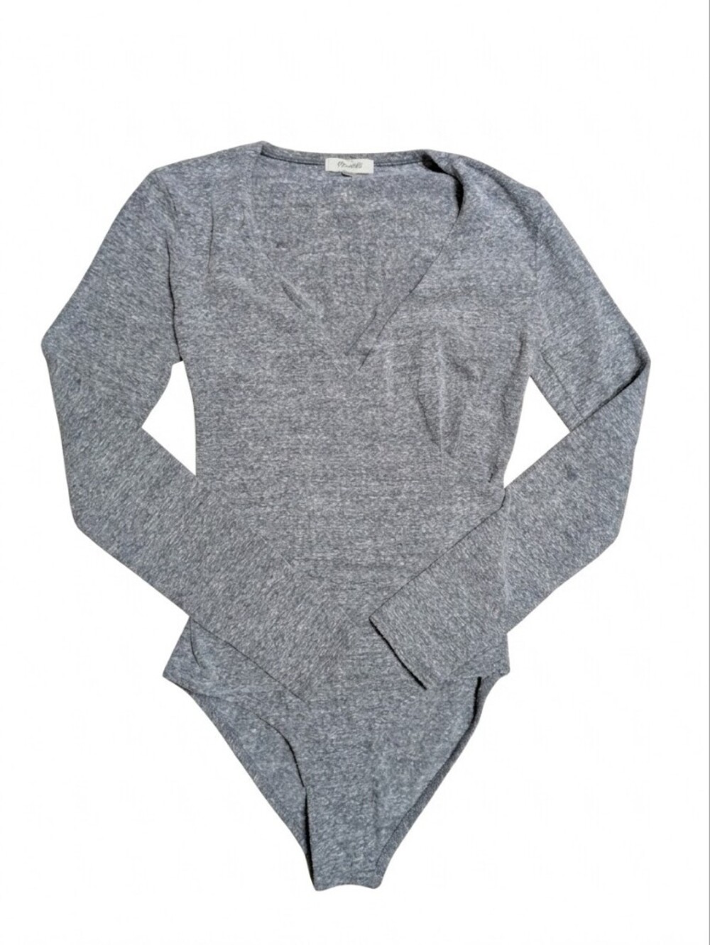 Madewell Bodysuit Faux Wrap Women's Size M Grey  Long Sleeve Top Fall Minimalist